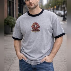 Murina Vintage Ringer T-Shirt XL Gray Black Trim Graphic Tee Made in USA Cotton